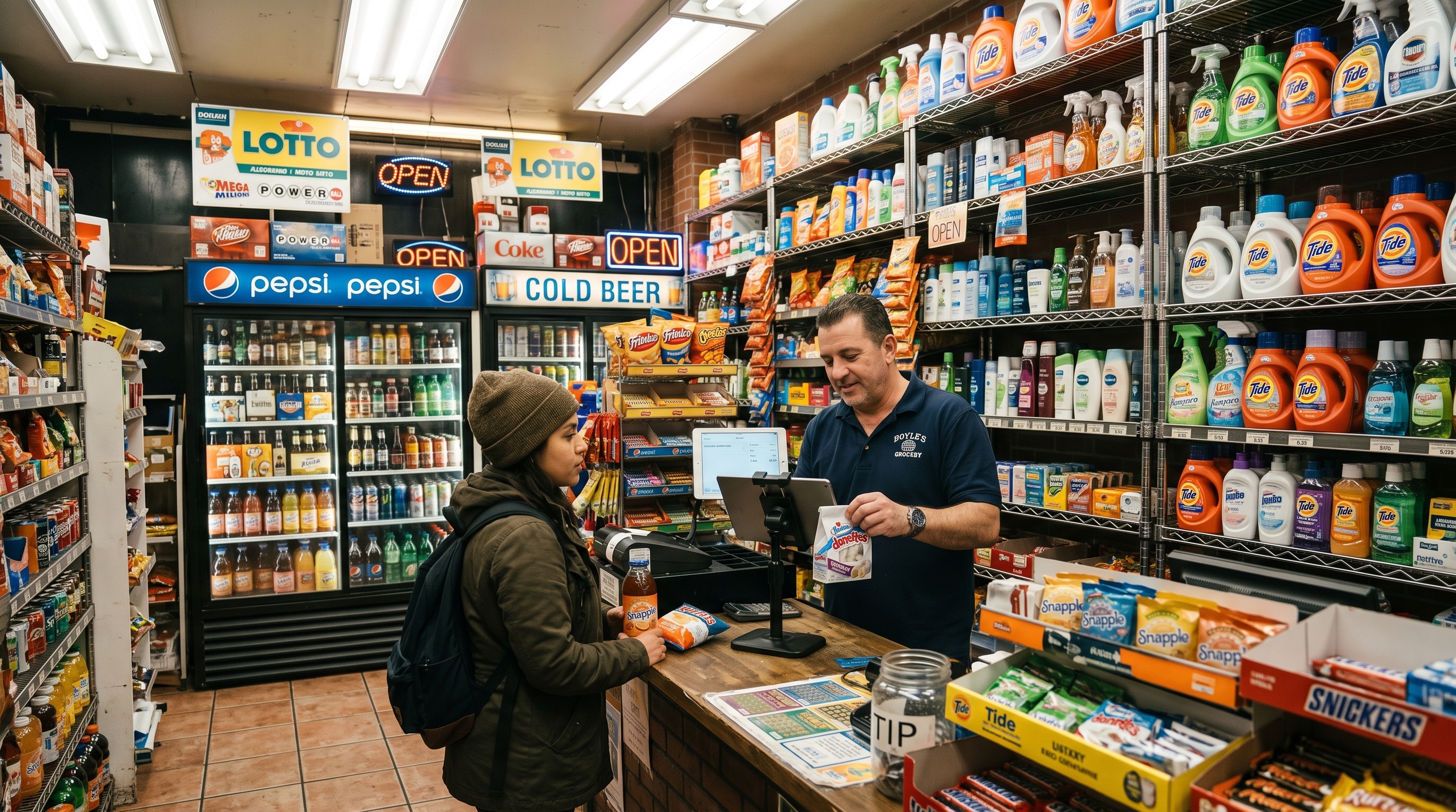 Small business owner using a POS system at the checkout counter