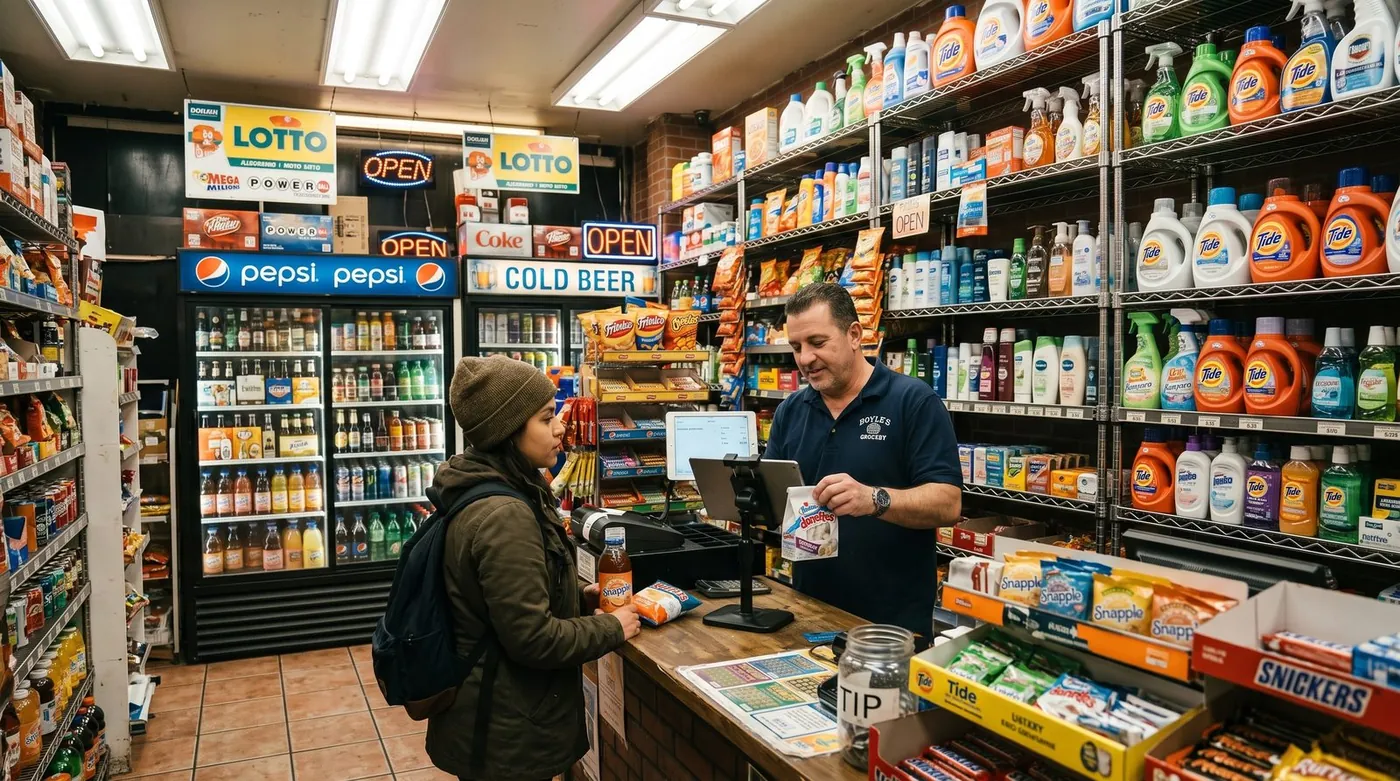 Small business owner using a POS system at the checkout counter