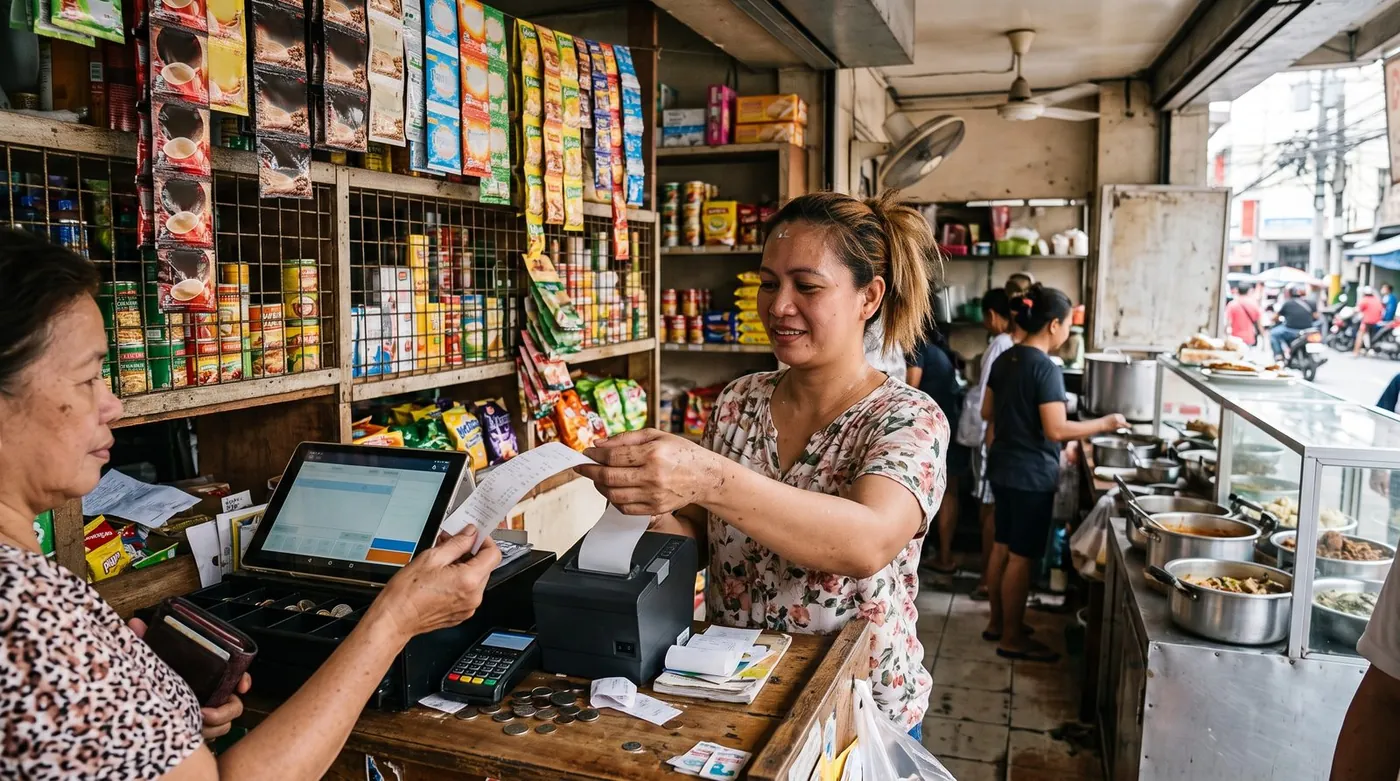 BIR-accredited POS system issuing a tax invoice in a Philippine shop